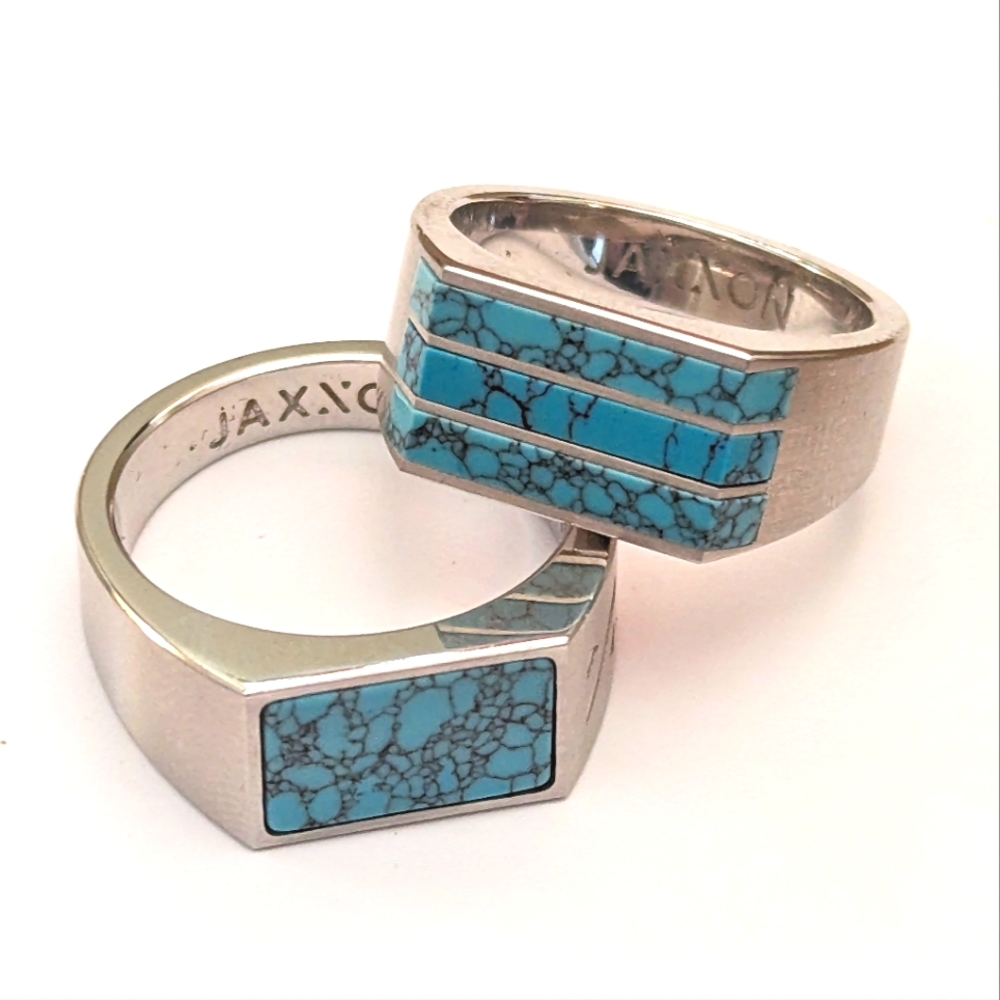 Jaxxon Men's Size 9 Turqoise 316L Stainless Steel and PVD Plated Ring Set